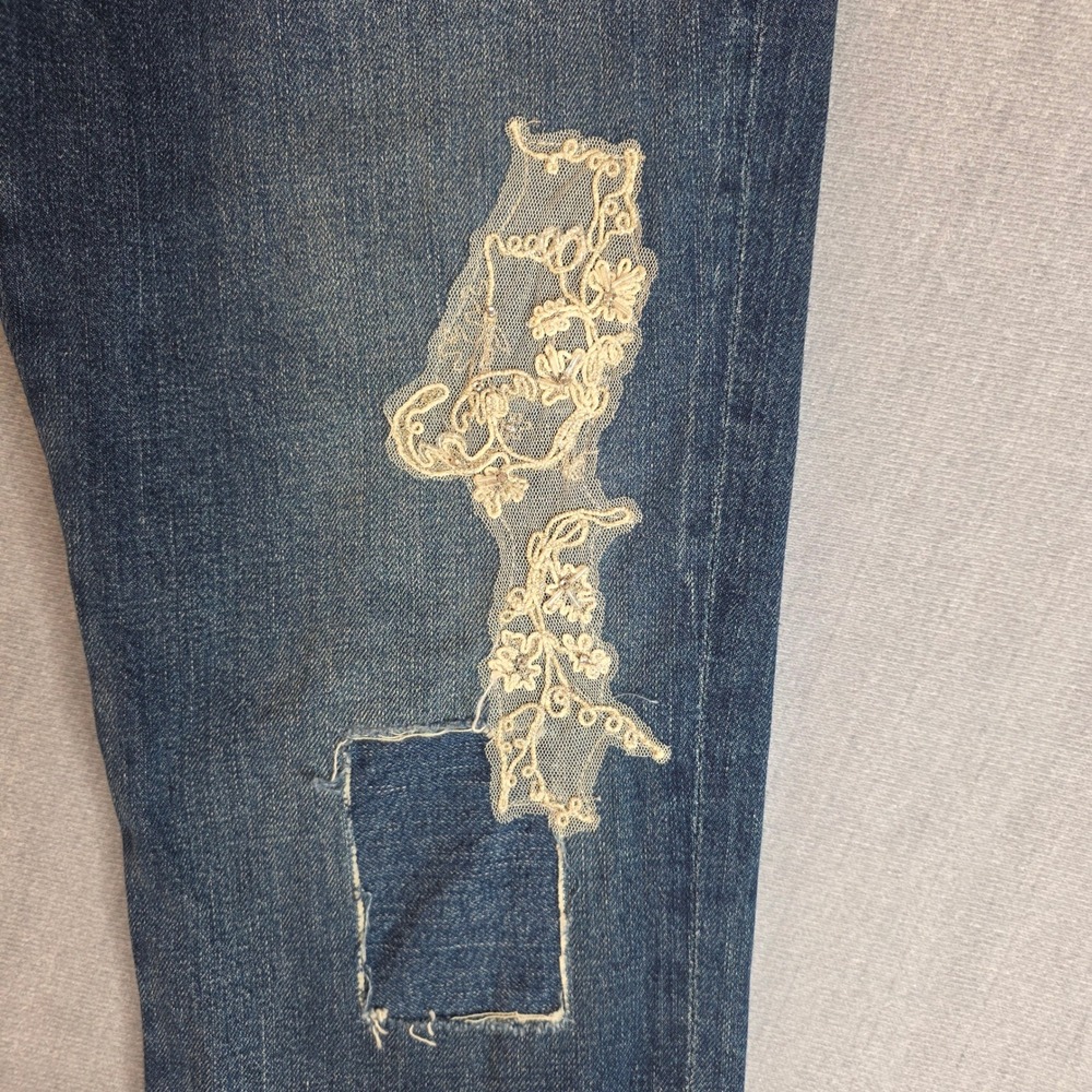 Lauren Ralph Lauren Jeans Womens 6 Blue Cotton Straight Leg Denim Boho Lace Chic - Picture 5 of 15